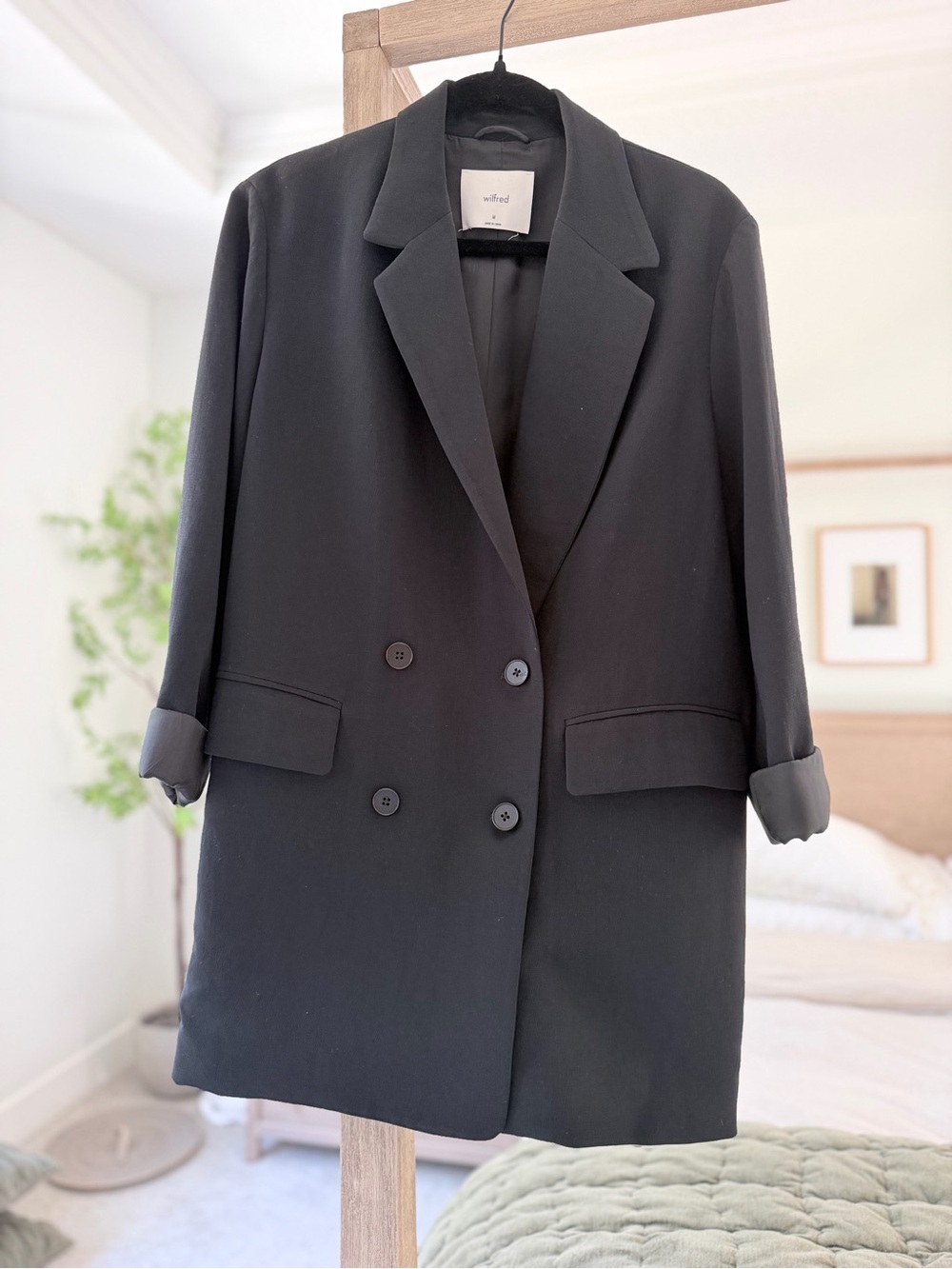 Aritzia Wilfred Black Double-Breasted Blazer Jacket - Oversized